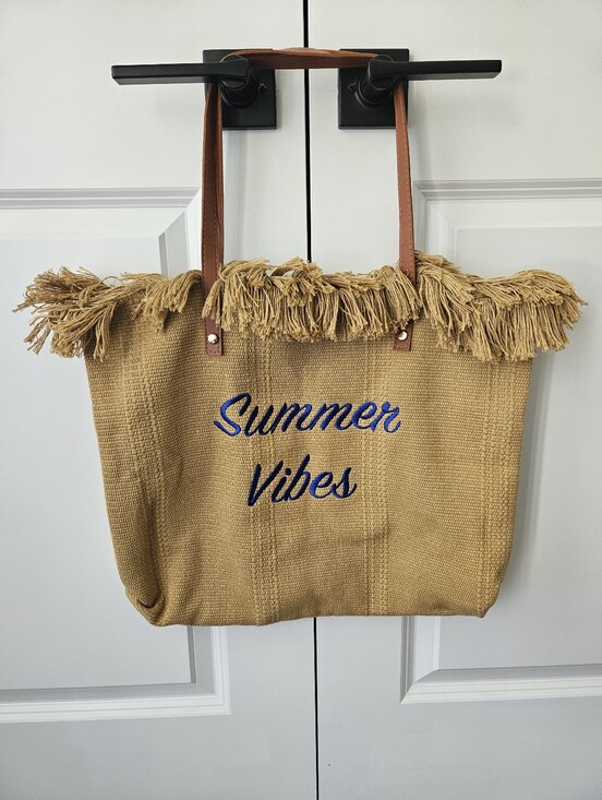 Source Unknown Handbags - NWOT Summer Vibes Woven Fringe Beach Tote Straw Look Canvas Shoulder Bag | Boho